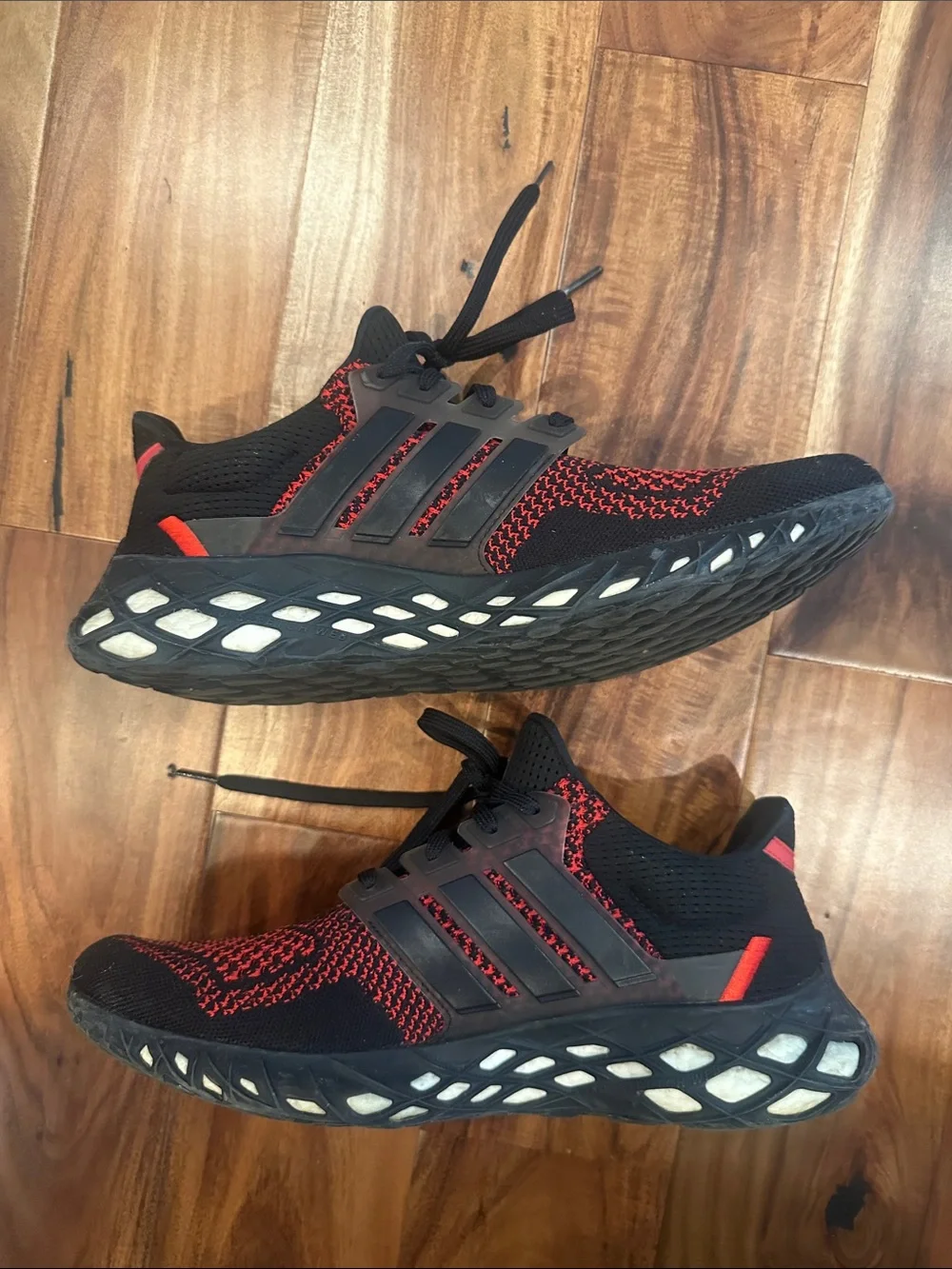 adidas Ultraboost Men's Black and Red Knit Running Shoes